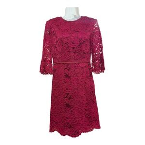 Draper James Lace Belted Sheath Dress Raspberry Red 3/4 Sleeve Women's Size 2